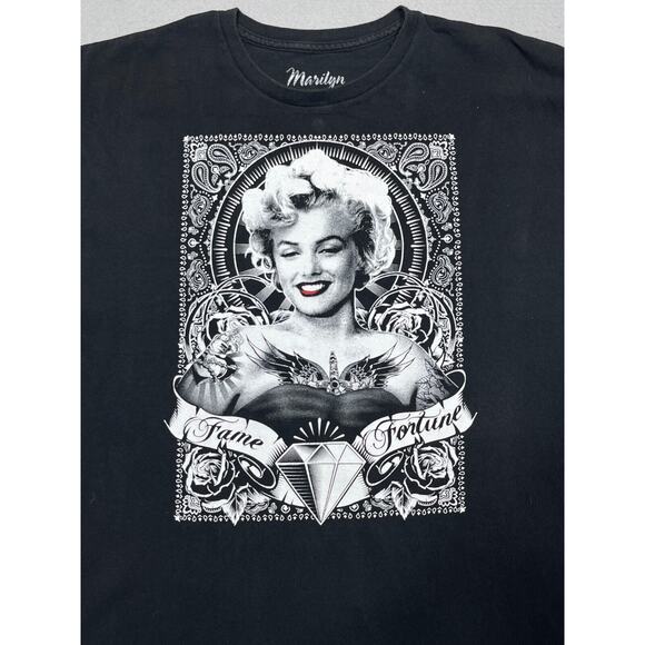 Marilyn Monroe Shirt Men 3XL Black Fame‎ Fortune Roses Graphic Tee Red Lips - Picture 2 of 9